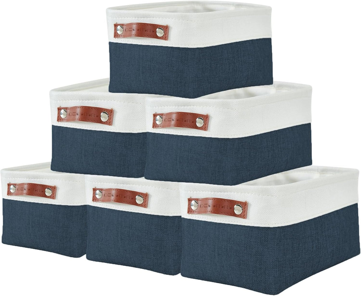 DECOMOMO Storage Bins, Large Fabric Storage Baskets for Shelves, Decorative Linen Closet Organizer, 15 x 11 x 9.5 inches (Beige & White, 3 Pack)
