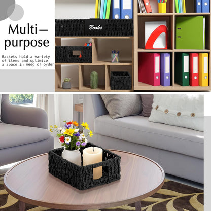 Marsui 9 Pcs Wicker Storage Baskets for Pantry Organization with Handle Labels Handwoven Multi-size Dark Brown Small Organizer Baskets Storage Bin Container for Shelves Closet Toilet Christmas Holiday