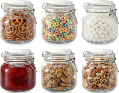 17oz Airtight Glass Jars, 6 Pack Clamp Lid Canisters, Small Food Storage Containers for Spices, Nuts, Snacks, Canning Jar for Jams & Pickling, Pantry Organization