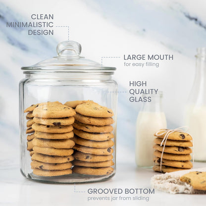 1 Gallon Glass Cookie Jar with Lid – Glass Jar with Lid - Airtight Food Storage Container for Cookies, Candy, Flour, Dog Treats – Clear Large Kitchen Jar for Pantry - Glass Containers with Lids