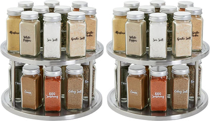 Juvale 2-Tier Lazy Susan Spice Rack Organizer for Cabinet - 10.5 in, Stainless Steel - Kitchen Countertop Organizer & Spice Carousel for Pantry Organization