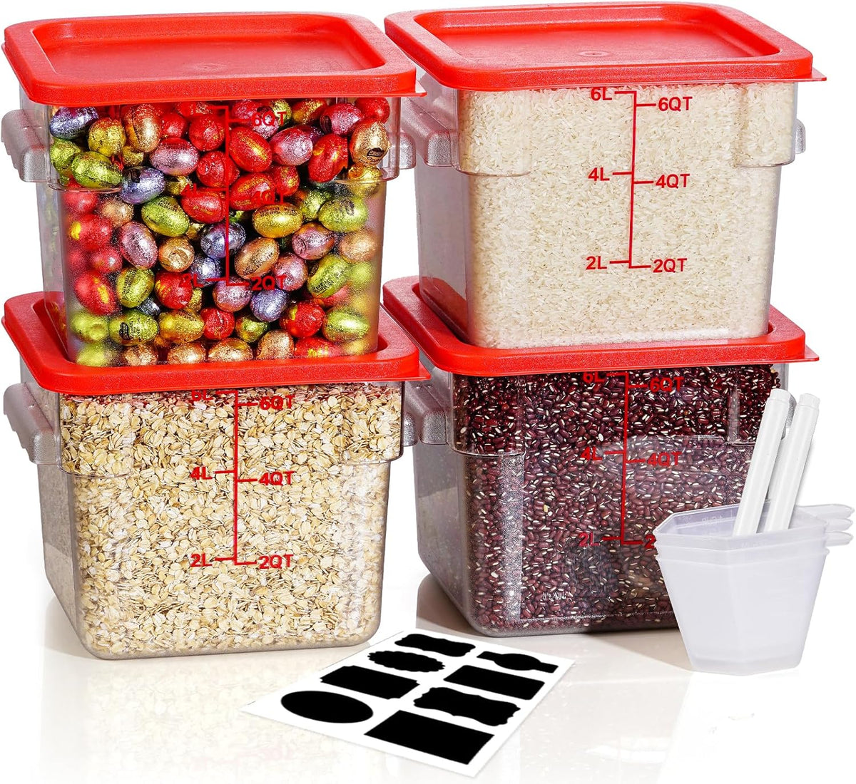 4QT NSF Food Storage Containers: 8 PCS [Food Grade][Hot&Cold Resistant] Commercial Clear Food Storage Containers with Lids for Restaurant Kitchen Proof Dough, Measuring Spoons Included(BPA FREE) - Colors B