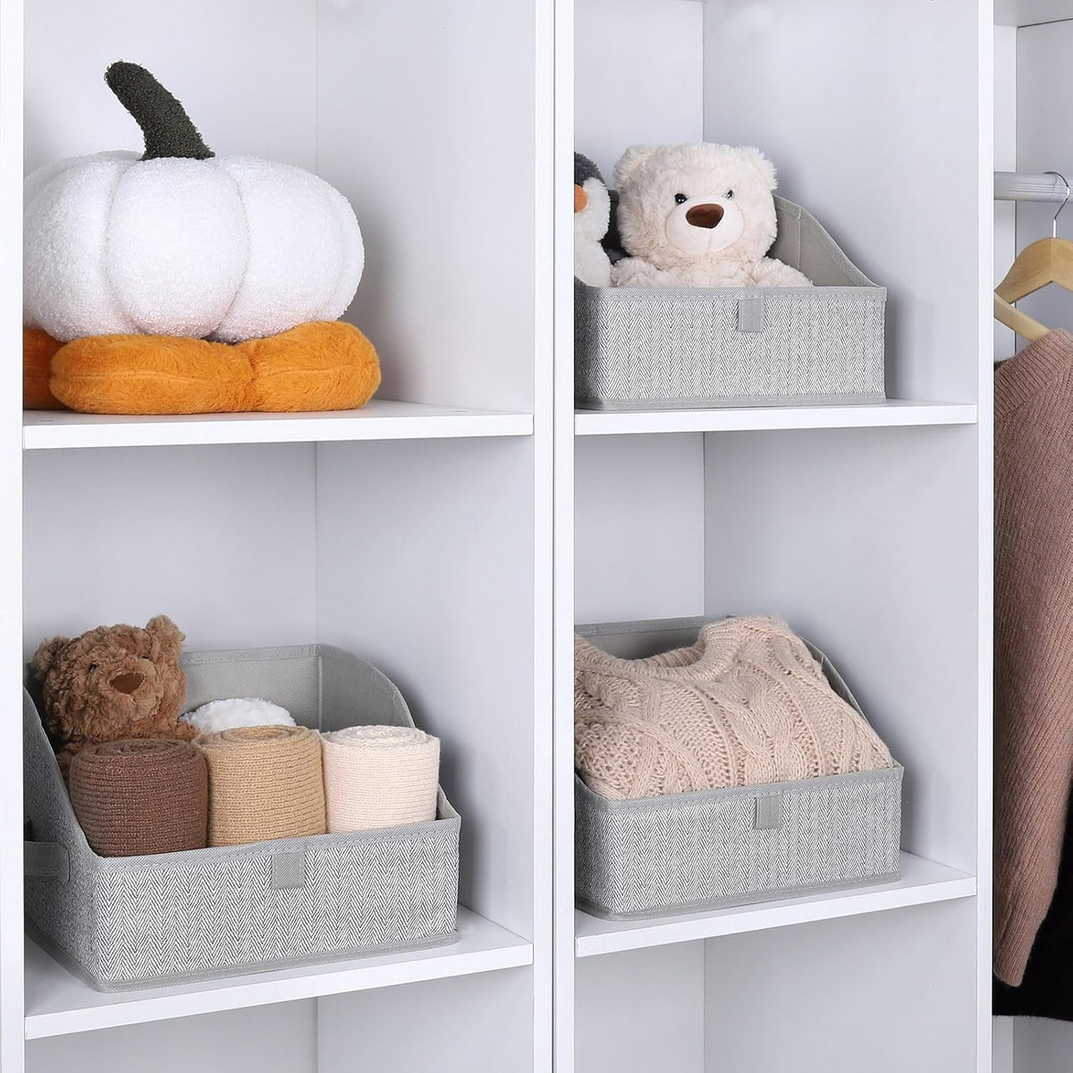 WUIKE Closet Organizers and Storage, Trapezoid Storage Bins, Fabric Closet Bins with Handles, Foldable Storage Baskets for Clothes, Purse, Blanket, Herringbone Gray, Extra Large