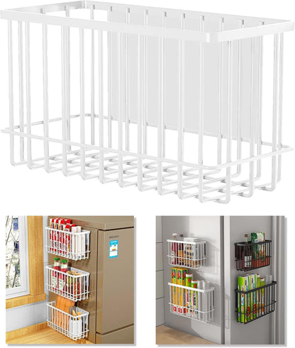 Magnetic Refrigerator Organizer Magnetic Basket Kitchen Organizer Metal Ziplock Bag Storage Organizer (10.25" L x 3.2" W x 6" H, Black)