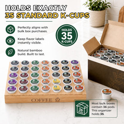 MinBoo BamBoo k cup holder Drawer or Countertop k cup Organizer Coffee Pod Holder Hold 35 Coffee Pod Storage Kcup coffee pods holder for coffee station Office and Kitchen k cup storage