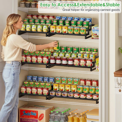 Dmevkic 3-Tier Expandable Can Organizer for Pantry,Adjustable 15''-25'' Metal Can Organizer Holds Up to 24 Cans,Can Holder for Pantry Kitchen Cabinet Countertop,Black