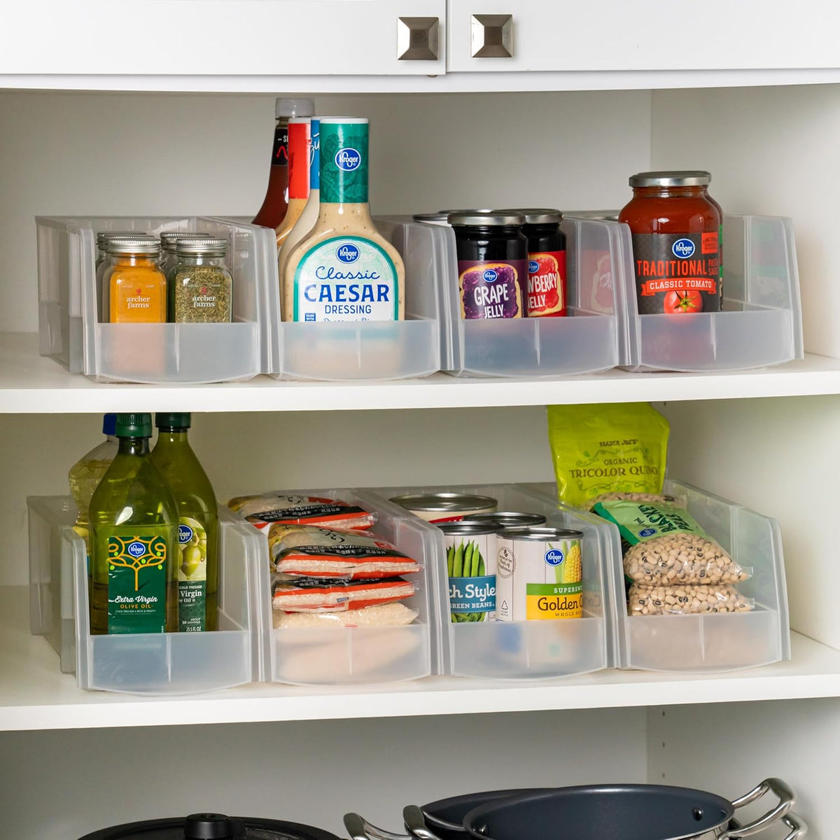 IRIS USA Clear Plastic Stackable Storage Bins, Large-, Open Front Fridge Pantry Kitchen Closet Cabinet Bathroom Organizer Basket for Organizing Snack, Cans, Office Supplies, and Coffee Pods