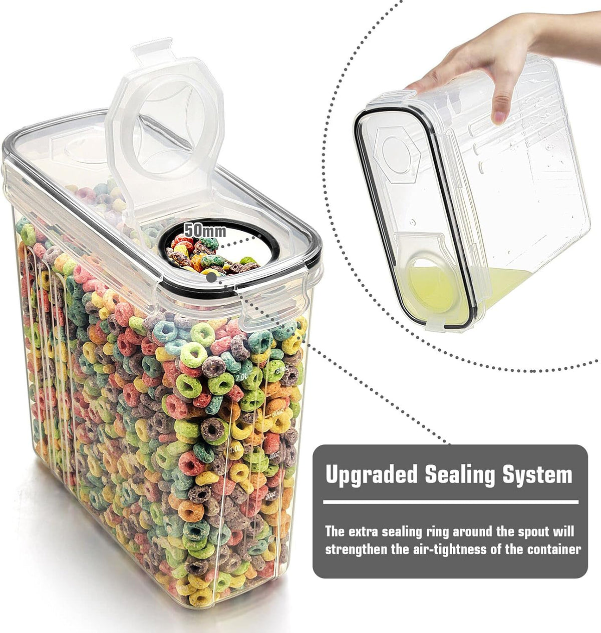 Wildone Cereal & Dry Food Storage Containers, Airtight Cereal Storage Containers Set of 8 [2.5L / 85.4oz] for Sugar, Flour, Snack, Baking Supplies, Leak-proof with Black Locking Lids