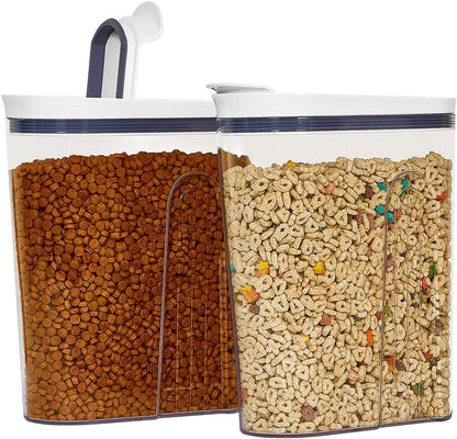Felli Cereal Container Storage Airtight Holds 32 oz Family Size Breakfast Box with Flip Top Lid, Stackable Acrylic Dry Food Dispenser, Protein Granola Oats Grains, Crunch Keeper (Large 4.1Qt - 2pk)