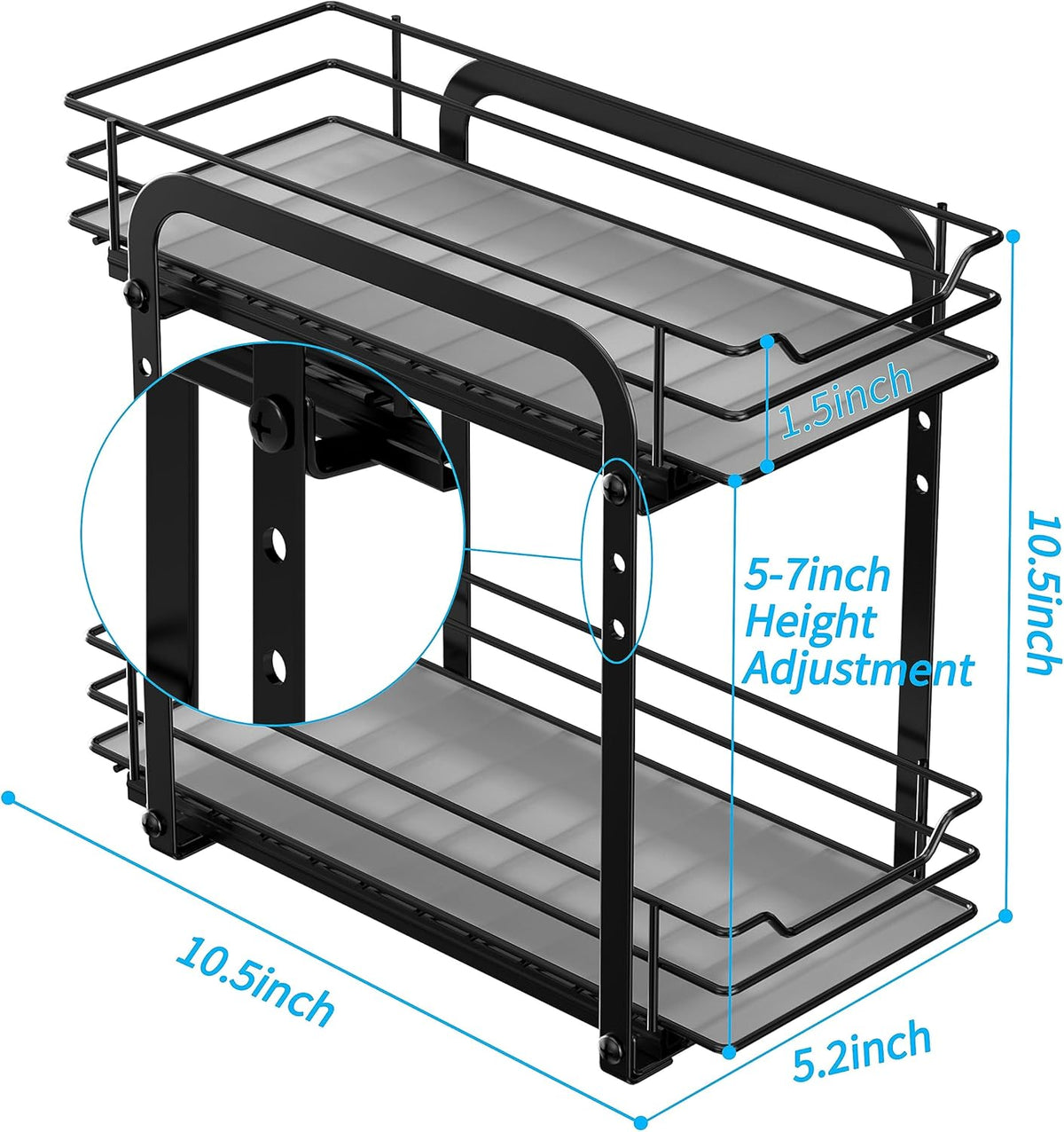 BOIVSHI 2-Tier Spice Rack, Pull Out Cabinet Organizer Spice Racks Height Adjustable Heavy Duty Metal Basket for Inside Cabinets & Pantry Closet(9.5''Wx10.5''Dx9.5''H)