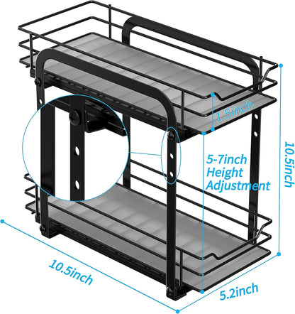 BOIVSHI 2-Tier Spice Rack, Pull Out Cabinet Organizer Spice Racks Height Adjustable Heavy Duty Metal Basket for Inside Cabinets & Pantry Closet(9.5''Wx10.5''Dx9.5''H)