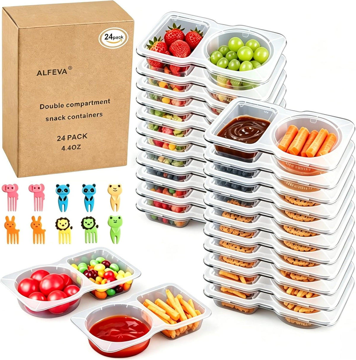 ALFEVA Reusable Snack Containers with Lids Portion control, Camping Essentials,Meal Prep Containers for Kids adults On the Go Meals, 10 Forks, Snack Pack Containers for Travel