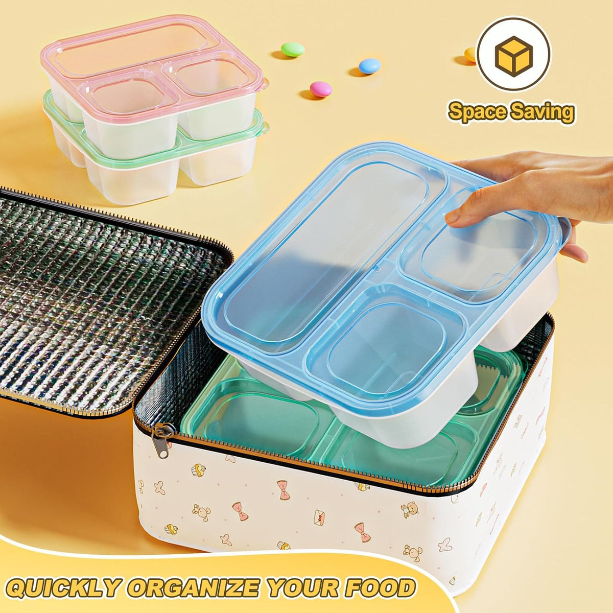 Canfanni 6 Pcs Snack Box Container Set, Reusable 3&4 Compartment Meal Prep Snack Containers for Adults Kids Toddler, BPA-Free Divided Lunchable Container for School, Work and Travel (5 Color)