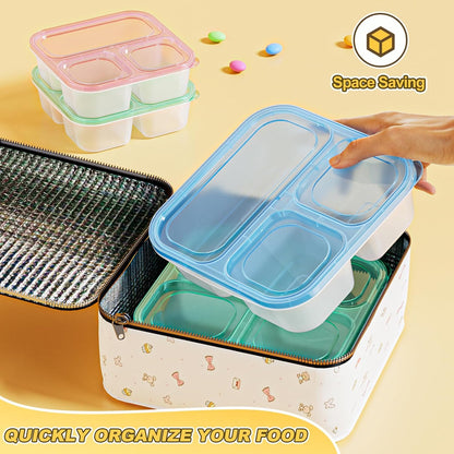 Canfanni 6 Pcs Snack Box Container Set, Reusable 3&4 Compartment Meal Prep Snack Containers for Adults Kids Toddler, BPA-Free Divided Lunchable Container for School, Work and Travel (5 Color)