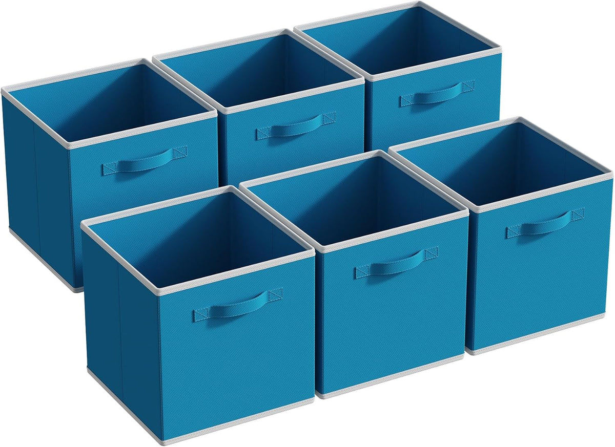 MAX Houser Fabric Storage Bins Cubes Baskets Containers with Dual Plastic Handles for Home Closet Bedroom Drawers Organizers, Flodable, Blue, Set of 4