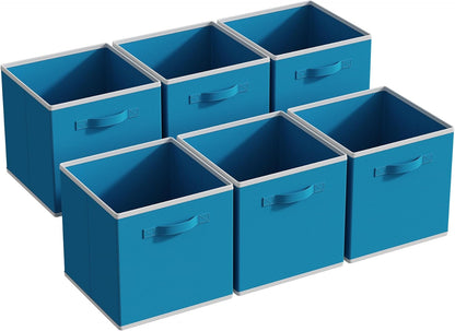 MAX Houser Fabric Storage Bins Cubes Baskets Containers with Dual Plastic Handles for Home Closet Bedroom Drawers Organizers, Flodable, Blue, Set of 4
