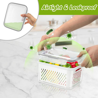 8 Pieces Fruit Storage Container for Fridge, 4Pack Plastic Fruit Containers for Fridge with Removable Colander, Container for Fruit Berry Salad Lettuce, BPA Free Kitchen Refrigerator Organizers