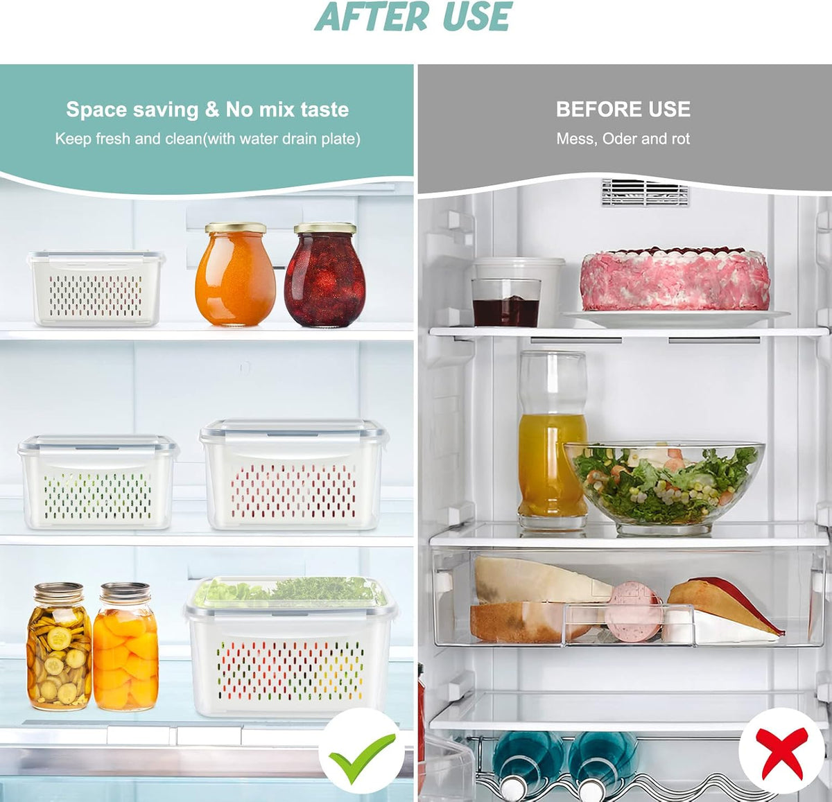 8 Pieces Fruit Storage Container for Fridge, 4Pack Plastic Fruit Containers for Fridge with Removable Colander, Container for Fruit Berry Salad Lettuce, BPA Free Kitchen Refrigerator Organizers