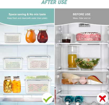 8 Pieces Fruit Storage Container for Fridge, 4Pack Plastic Fruit Containers for Fridge with Removable Colander, Container for Fruit Berry Salad Lettuce, BPA Free Kitchen Refrigerator Organizers