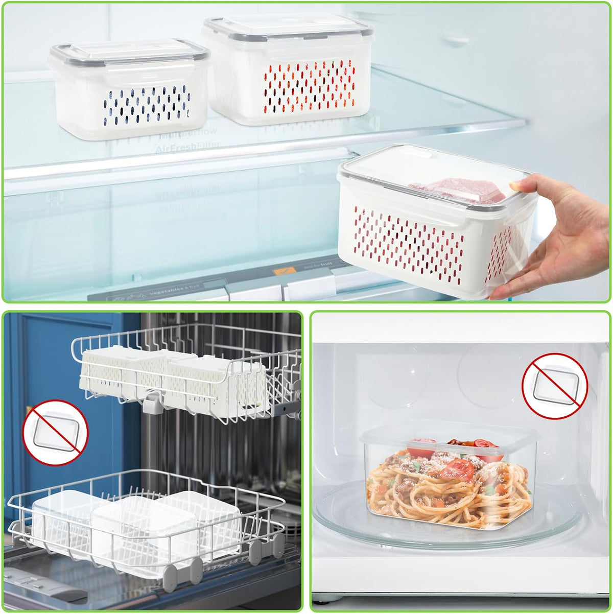 8 Pieces Fruit Storage Container for Fridge, 4Pack Plastic Fruit Containers for Fridge with Removable Colander, Container for Fruit Berry Salad Lettuce, BPA Free Kitchen Refrigerator Organizers