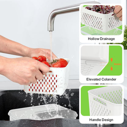 8 Pieces Fruit Storage Container for Fridge, 4Pack Plastic Fruit Containers for Fridge with Removable Colander, Container for Fruit Berry Salad Lettuce, BPA Free Kitchen Refrigerator Organizers