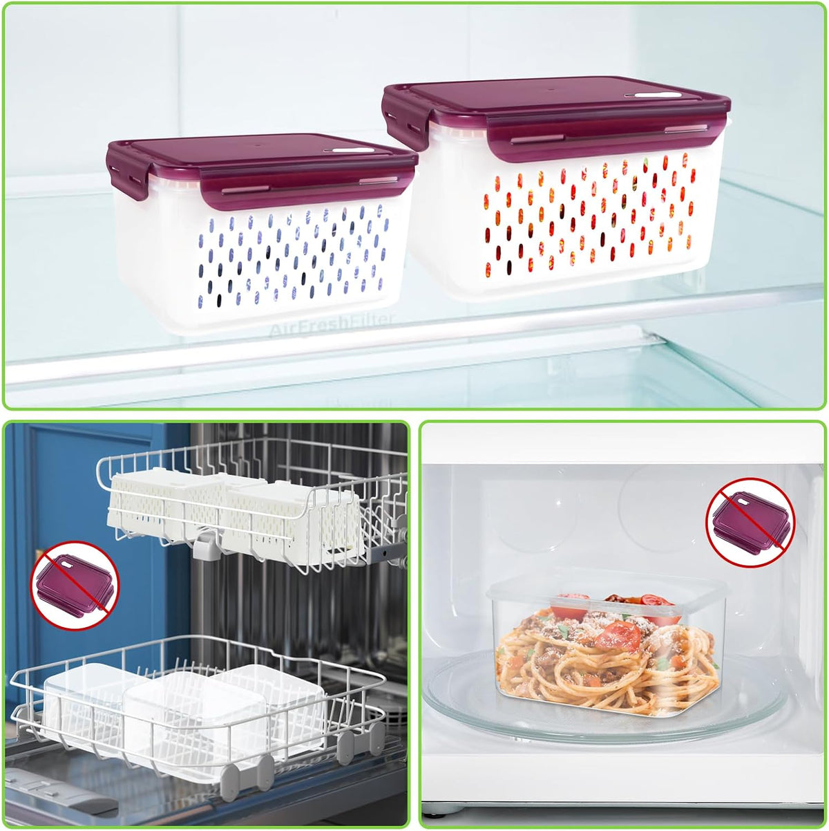 8 Pieces Fruit Storage Container for Fridge, 4Pack Plastic Fruit Containers for Fridge with Removable Colander, Container for Fruit Berry Salad Lettuce, BPA Free Kitchen Refrigerator Organizers