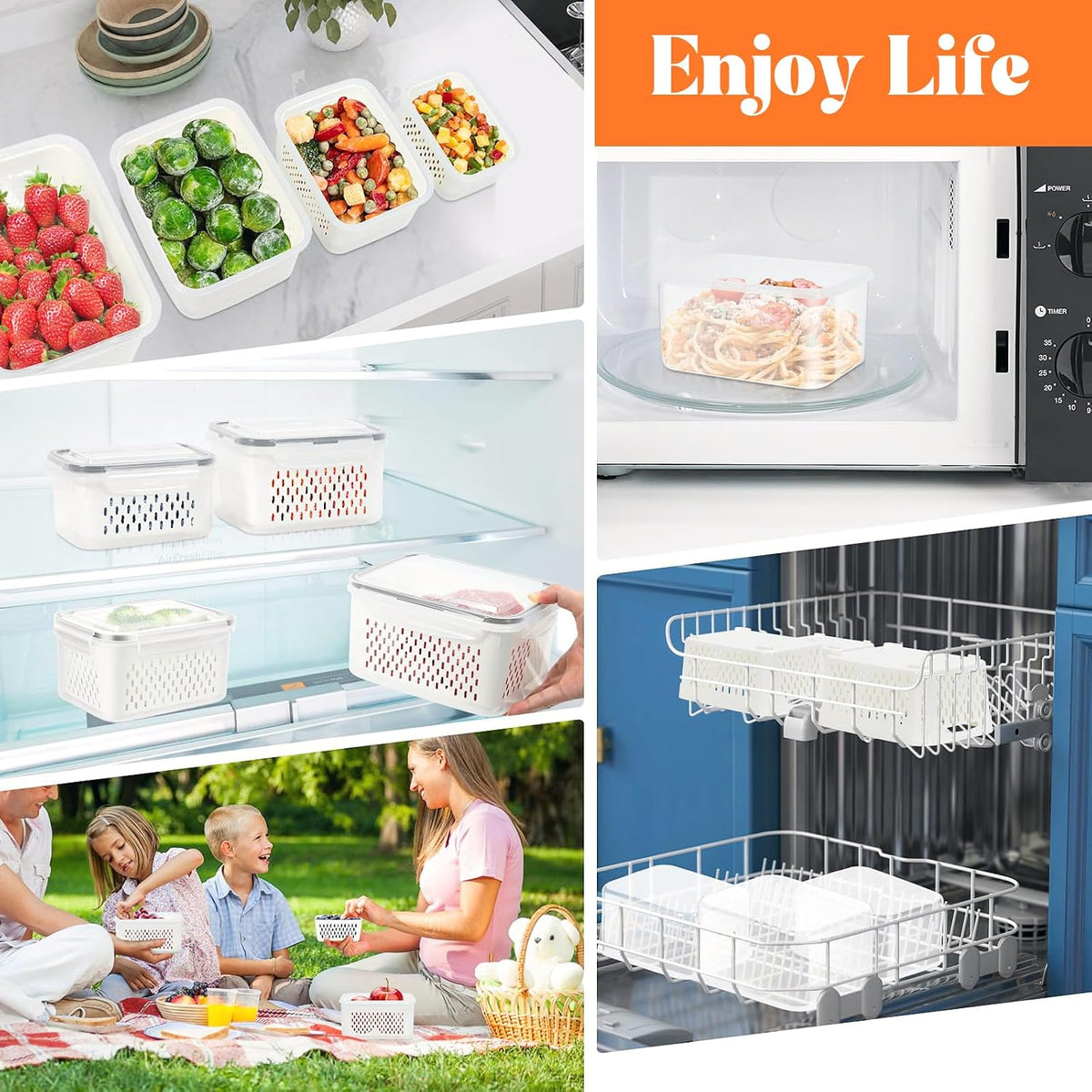 8 Pieces Fruit Storage Container for Fridge, 4Pack Plastic Fruit Containers for Fridge with Removable Colander, Container for Fruit Berry Salad Lettuce, BPA Free Kitchen Refrigerator Organizers