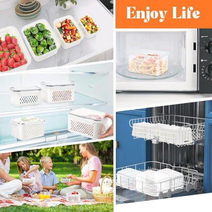 8 Pieces Fruit Storage Container for Fridge, 4Pack Plastic Fruit Containers for Fridge with Removable Colander, Container for Fruit Berry Salad Lettuce, BPA Free Kitchen Refrigerator Organizers