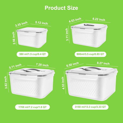 8 Pieces Fruit Storage Container for Fridge, 4Pack Plastic Fruit Containers for Fridge with Removable Colander, Container for Fruit Berry Salad Lettuce, BPA Free Kitchen Refrigerator Organizers