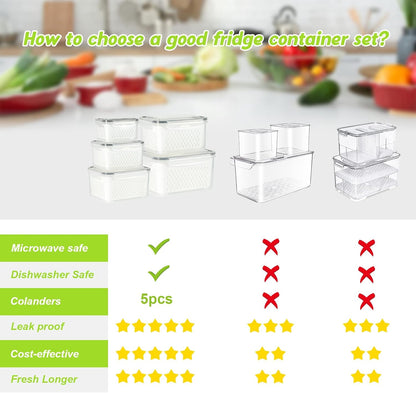 8 Pieces Fruit Storage Container for Fridge, 4Pack Plastic Fruit Containers for Fridge with Removable Colander, Container for Fruit Berry Salad Lettuce, BPA Free Kitchen Refrigerator Organizers