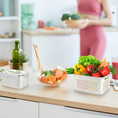 8 Pieces Fruit Storage Container for Fridge, 4Pack Plastic Fruit Containers for Fridge with Removable Colander, Container for Fruit Berry Salad Lettuce, BPA Free Kitchen Refrigerator Organizers