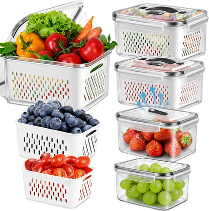 8 Pieces Fruit Storage Container for Fridge, 4Pack Plastic Fruit Containers for Fridge with Removable Colander, Container for Fruit Berry Salad Lettuce, BPA Free Kitchen Refrigerator Organizers