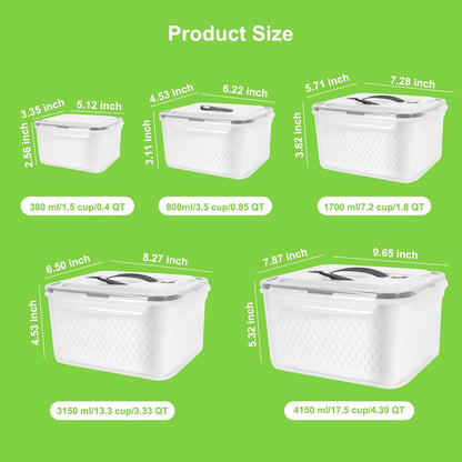 8 Pieces Fruit Storage Container for Fridge, 4Pack Plastic Fruit Containers for Fridge with Removable Colander, Container for Fruit Berry Salad Lettuce, BPA Free Kitchen Refrigerator Organizers