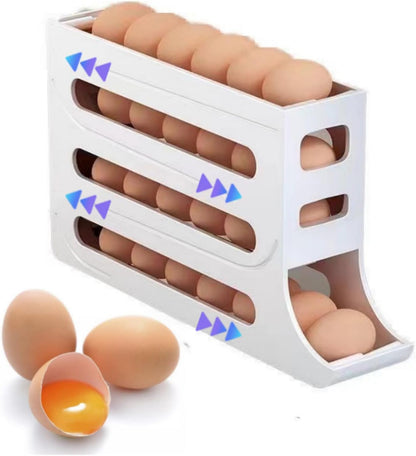 24 Eggs Egg Holder for Fridge,4 Tiers Egg Container,Auto Rolling Egg Organizer for Refrigerator,Cabinet&Pantry Space-Saving Egg Dispenser Holder,Ideal For Families And Busy Home Cooks (White)