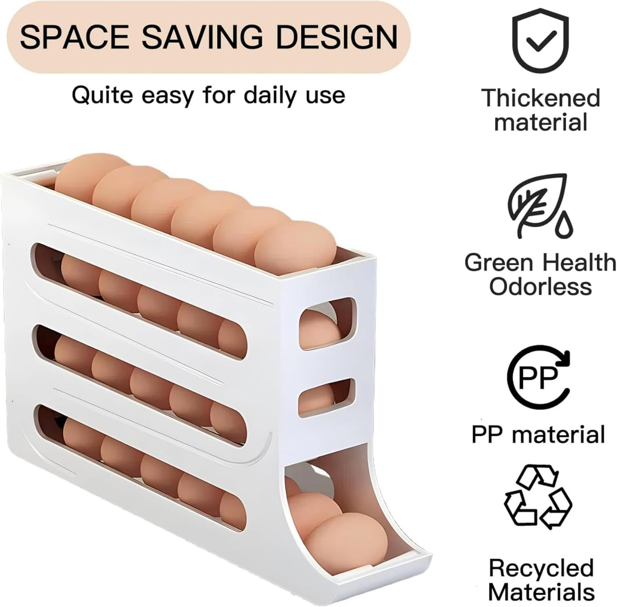 24 Eggs Egg Holder for Fridge,4 Tiers Egg Container,Auto Rolling Egg Organizer for Refrigerator,Cabinet&Pantry Space-Saving Egg Dispenser Holder,Ideal For Families And Busy Home Cooks (White)