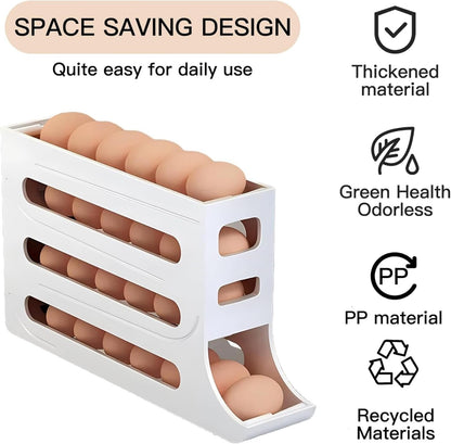 24 Eggs Egg Holder for Fridge,4 Tiers Egg Container,Auto Rolling Egg Organizer for Refrigerator,Cabinet&Pantry Space-Saving Egg Dispenser Holder,Ideal For Families And Busy Home Cooks (White)