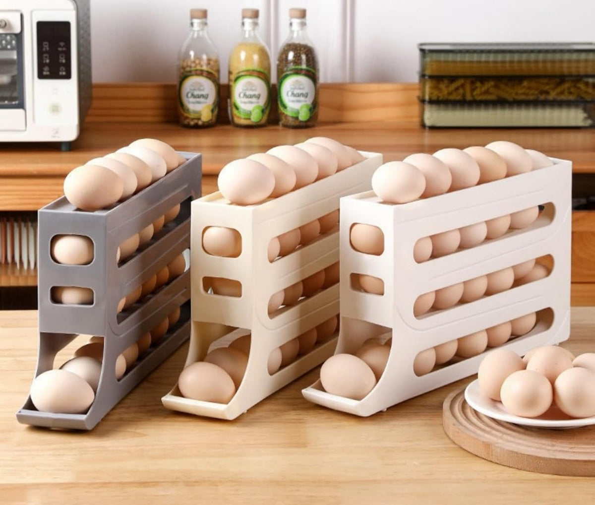 24 Eggs Egg Holder for Fridge,4 Tiers Egg Container,Auto Rolling Egg Organizer for Refrigerator,Cabinet&Pantry Space-Saving Egg Dispenser Holder,Ideal For Families And Busy Home Cooks (White)