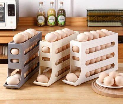 24 Eggs Egg Holder for Fridge,4 Tiers Egg Container,Auto Rolling Egg Organizer for Refrigerator,Cabinet&Pantry Space-Saving Egg Dispenser Holder,Ideal For Families And Busy Home Cooks (White)