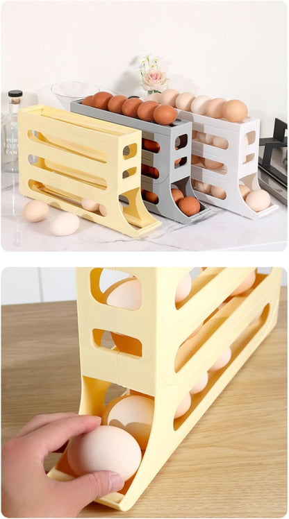 24 Eggs Egg Holder for Fridge,4 Tiers Egg Container,Auto Rolling Egg Organizer for Refrigerator,Cabinet&Pantry Space-Saving Egg Dispenser Holder,Ideal For Families And Busy Home Cooks (White)