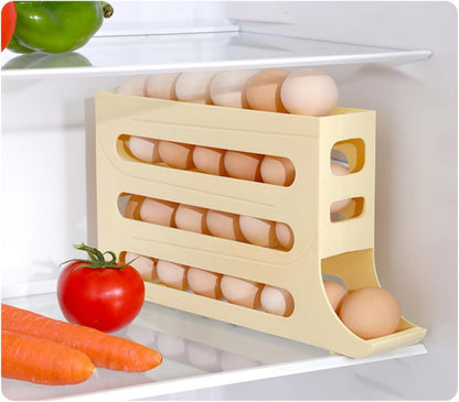 24 Eggs Egg Holder for Fridge,4 Tiers Egg Container,Auto Rolling Egg Organizer for Refrigerator,Cabinet&Pantry Space-Saving Egg Dispenser Holder,Ideal For Families And Busy Home Cooks (White)