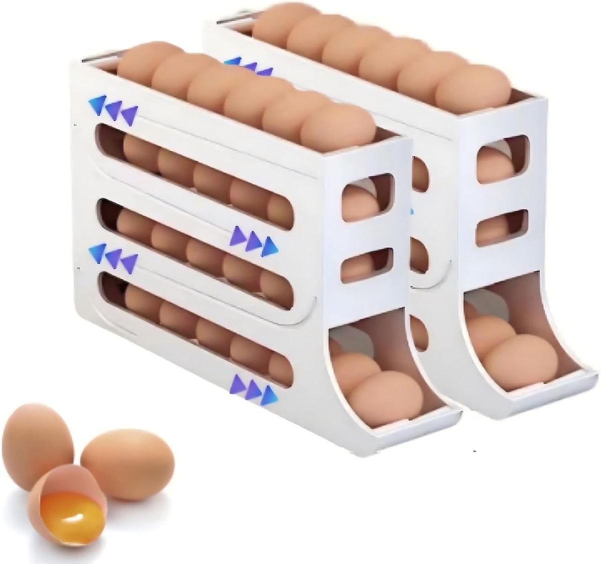 24 Eggs Egg Holder for Fridge,4 Tiers Egg Container,Auto Rolling Egg Organizer for Refrigerator,Cabinet&Pantry Space-Saving Egg Dispenser Holder,Ideal For Families And Busy Home Cooks (White)