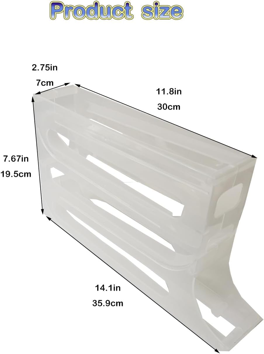 24 Eggs Egg Holder for Fridge,4 Tiers Egg Container,Auto Rolling Egg Organizer for Refrigerator,Cabinet&Pantry Space-Saving Egg Dispenser Holder,Ideal For Families And Busy Home Cooks (White)
