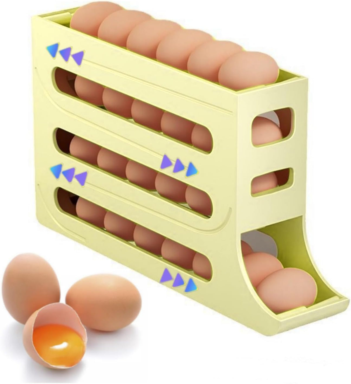 24 Eggs Egg Holder for Fridge,4 Tiers Egg Container,Auto Rolling Egg Organizer for Refrigerator,Cabinet&Pantry Space-Saving Egg Dispenser Holder,Ideal For Families And Busy Home Cooks (White)