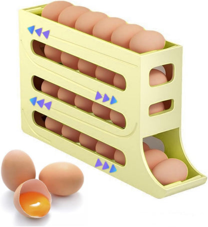 24 Eggs Egg Holder for Fridge,4 Tiers Egg Container,Auto Rolling Egg Organizer for Refrigerator,Cabinet&Pantry Space-Saving Egg Dispenser Holder,Ideal For Families And Busy Home Cooks (White)