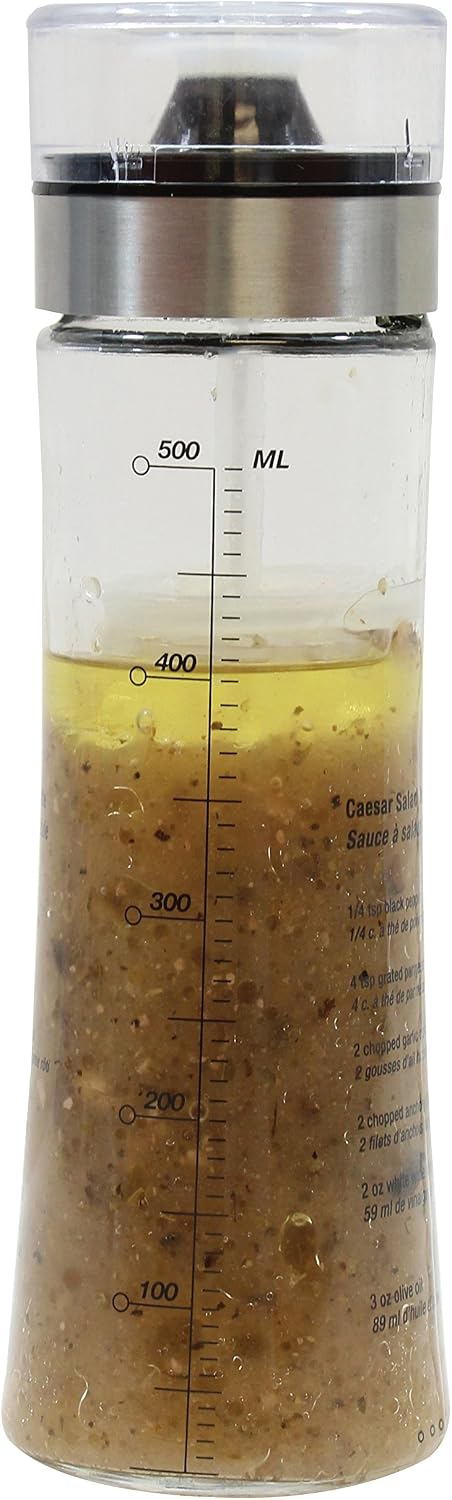 Salad Dressing Shaker, Glass with Plastic & Metal Pour Spout Top, Clear