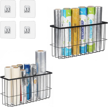 2 Pack Aluminum Foil and Plastic Wrap Organizer,Wall Mounted Cabinet Door Organizer,Kitchen Pantry Organizers and Storage,Wrapping Paper Shelf for Sandwich, Freezer, Ziplock Bag