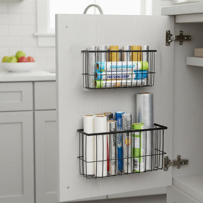 2 Pack Aluminum Foil and Plastic Wrap Organizer,Wall Mounted Cabinet Door Organizer,Kitchen Pantry Organizers and Storage,Wrapping Paper Shelf for Sandwich, Freezer, Ziplock Bag
