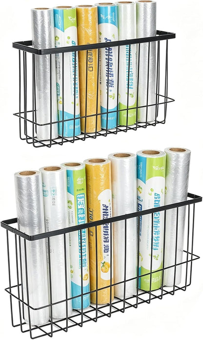 2 Pack Aluminum Foil and Plastic Wrap Organizer,Wall Mounted Cabinet Door Organizer,Kitchen Pantry Organizers and Storage,Wrapping Paper Shelf for Sandwich, Freezer, Ziplock Bag