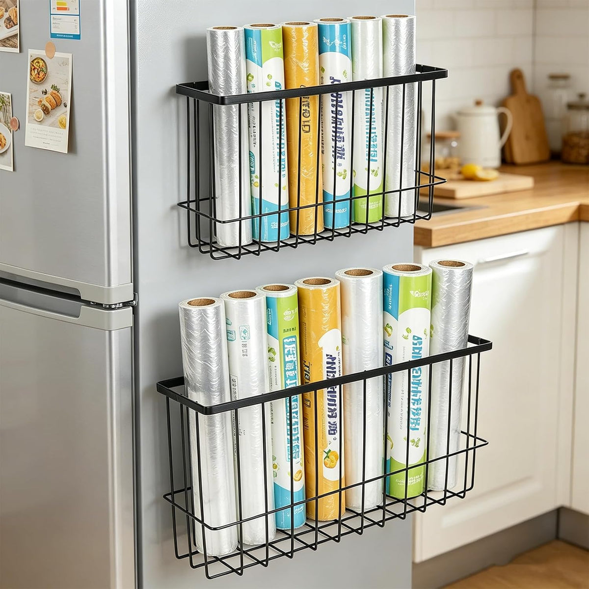 2 Pack Aluminum Foil and Plastic Wrap Organizer,Wall Mounted Cabinet Door Organizer,Kitchen Pantry Organizers and Storage,Wrapping Paper Shelf for Sandwich, Freezer, Ziplock Bag