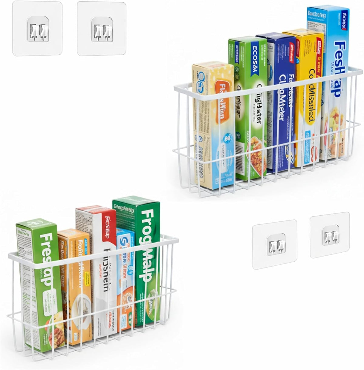 2 Pack Aluminum Foil and Plastic Wrap Organizer,Wall Mounted Cabinet Door Organizer,Kitchen Pantry Organizers and Storage,Wrapping Paper Shelf for Sandwich, Freezer, Ziplock Bag